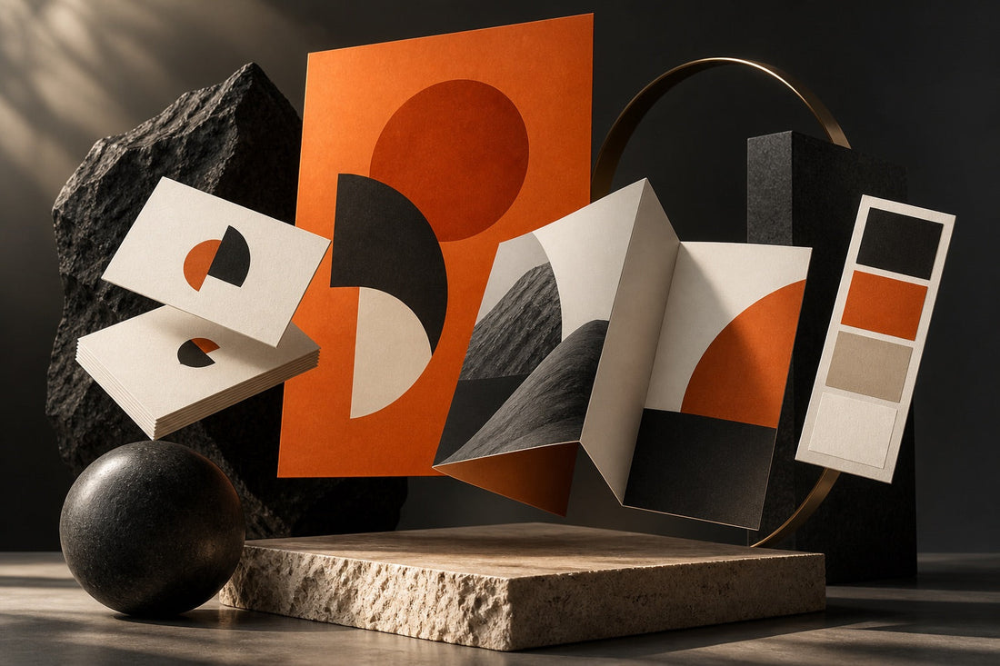 Ivory brand collateral and orange design materials